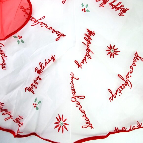 VTG Sheer Organza Christmas Happy Holiday Half Apron White and Red See-Through - Picture 2 of 5